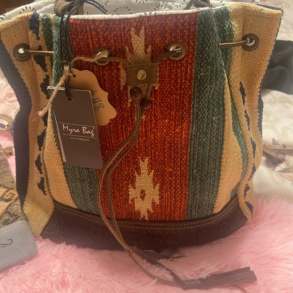 Myra Bag Red and Green Hobo with Geometric Pattern